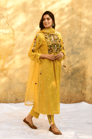 Niti Bothra-Yellow Orchid Kurta And Pants-INDIASPOPUP.COM