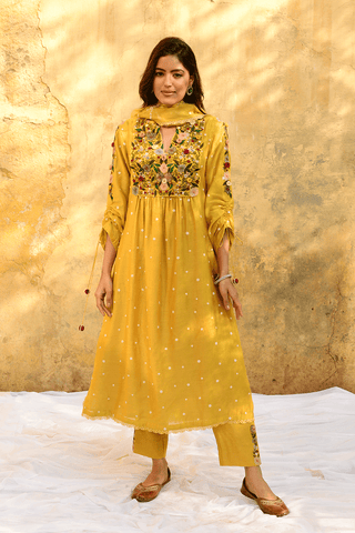 Niti Bothra-Yellow Orchid Kurta And Pants-INDIASPOPUP.COM