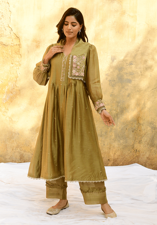 Niti Bothra-Olive Green Mystic Kurta And Palazzo-INDIASPOPUP.COM