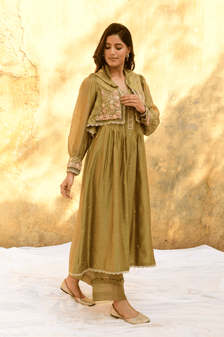 Niti Bothra-Olive Green Mystic Kurta And Palazzo-INDIASPOPUP.COM