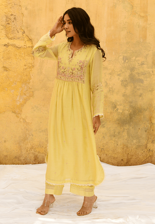 Niti Bothra-Lemon Yellow Mystic Knot Kurta And Pants-INDIASPOPUP.COM