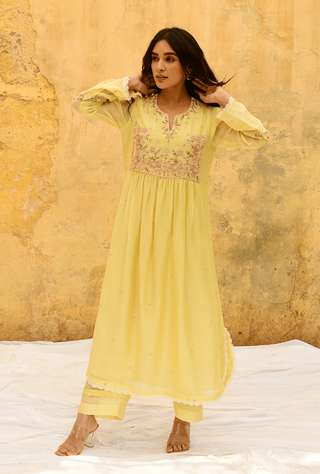 Niti Bothra-Lemon Yellow Mystic Knot Kurta And Pants-INDIASPOPUP.COM