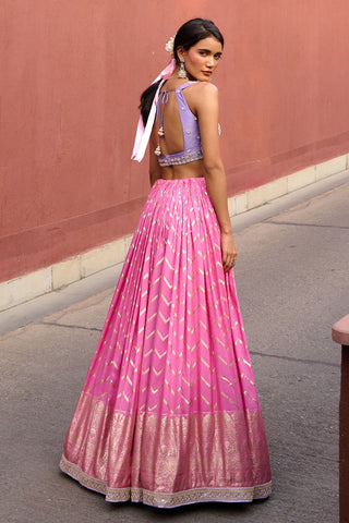 Rumi Pink And Lavender Lehenga Set by Chamee And Palak, available on Indiaspopup.com