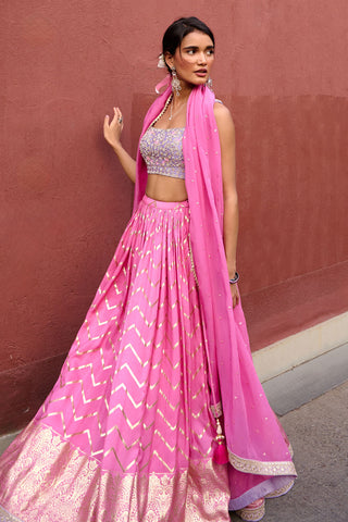 Rumi Pink And Lavender Lehenga Set by Chamee And Palak, available on Indiaspopup.com