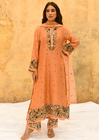 Niti Bothra-Peach Orchid Long Kurta Set-INDIASPOPUP.COM