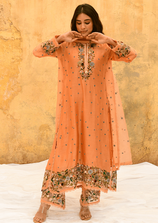 Niti Bothra-Peach Orchid Long Kurta Set-INDIASPOPUP.COM