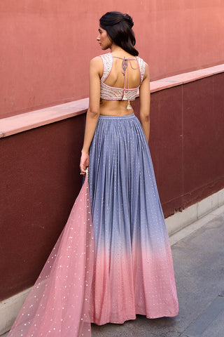 Emily Gray And Mauve Pink Lehenga Set by Chamee And Palak, available on Indiaspopup.com