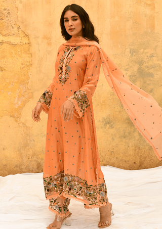 Niti Bothra-Peach Orchid Long Kurta Set-INDIASPOPUP.COM