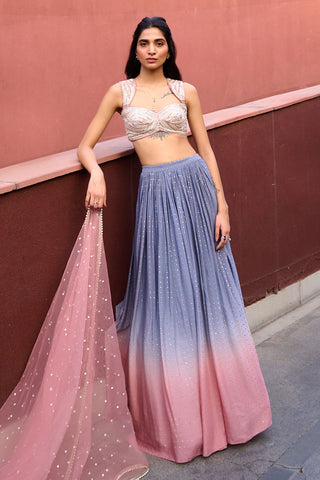 Emily Gray And Mauve Pink Lehenga Set by Chamee And Palak, available on Indiaspopup.com