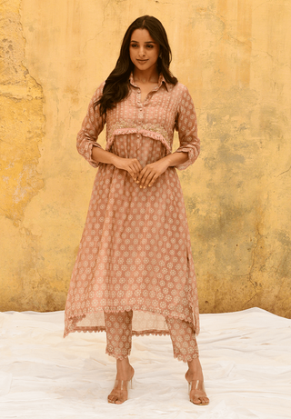 Niti Bothra-Pink Dotted Cascade Kurta And Pants-INDIASPOPUP.COM