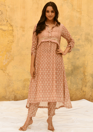 Niti Bothra-Pink Dotted Cascade Kurta And Pants-INDIASPOPUP.COM