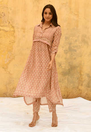 Niti Bothra-Pink Dotted Cascade Kurta And Pants-INDIASPOPUP.COM