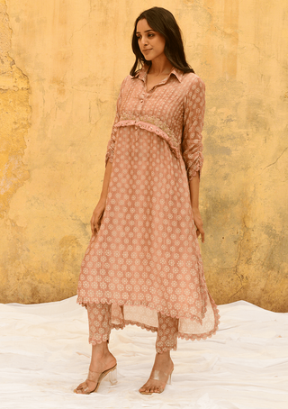 Niti Bothra-Pink Dotted Cascade Kurta And Pants-INDIASPOPUP.COM