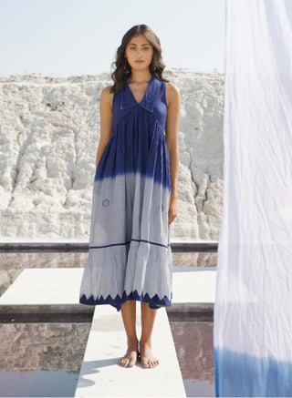 The Loom Art-Space Slate Blue Gray Dress-INDIASPOPUP.COM