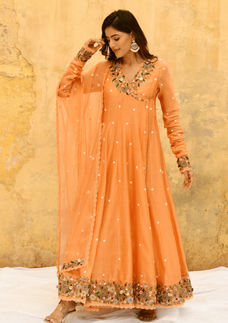 Niti Bothra-Peach Orchid Overlap Angrakha Set-INDIASPOPUP.COM