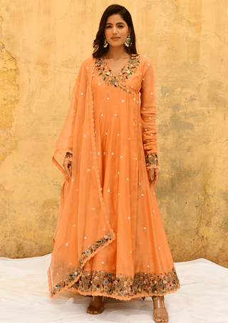 Niti Bothra-Peach Orchid Overlap Angrakha Set-INDIASPOPUP.COM