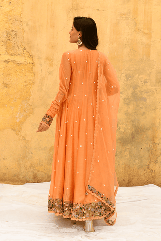 Niti Bothra-Peach Orchid Overlap Angrakha Set-INDIASPOPUP.COM