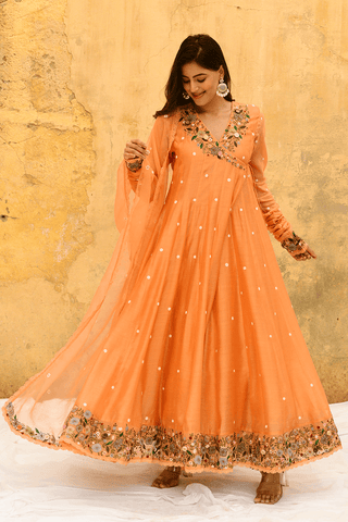 Niti Bothra-Peach Orchid Overlap Angrakha Set-INDIASPOPUP.COM