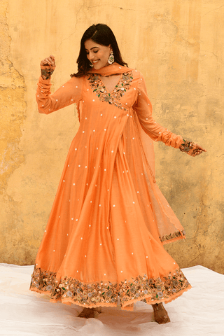 Niti Bothra-Peach Orchid Overlap Angrakha Set-INDIASPOPUP.COM