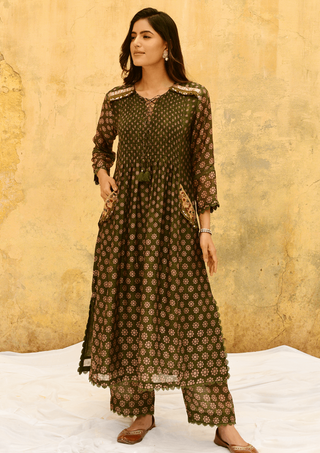 Niti Bothra-Green Dotted Kurta And Pants-INDIASPOPUP.COM