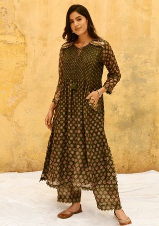 Niti Bothra-Green Dotted Kurta And Pants-INDIASPOPUP.COM