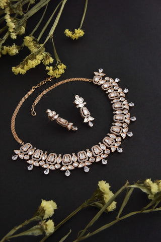 Swabhimann Jewellery-White Rose Polki Necklace And Earring Set-INDIASPOPUP.COM