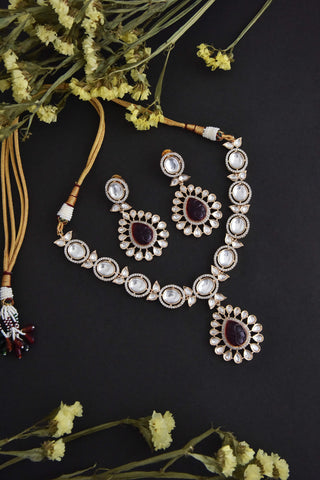 Swabhimann Jewellery-Red Gold Tone Polki Necklace And Earring Set-INDIASPOPUP.COM