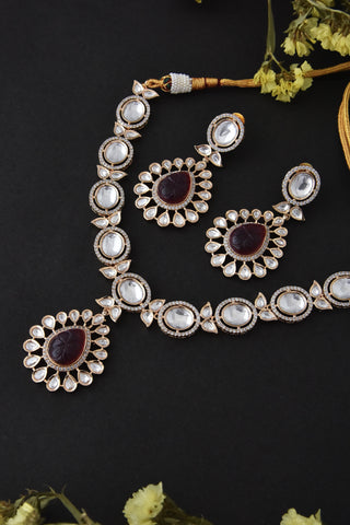 Swabhimann Jewellery-Red Gold Tone Polki Necklace And Earring Set-INDIASPOPUP.COM