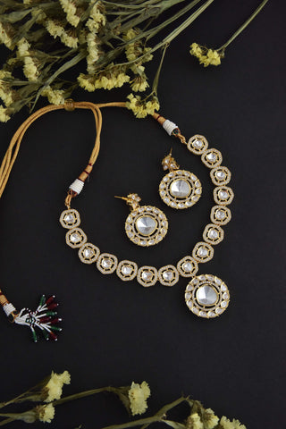 Swabhimann Jewellery-Old Tone Polki Necklace And Earring Set-INDIASPOPUP.COM