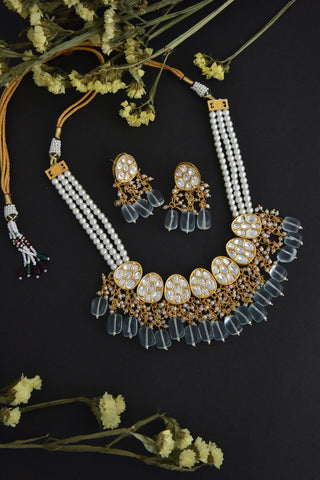 Swabhimann Jewellery-Mint Gold Polki Necklace And Earring Set-INDIASPOPUP.COM