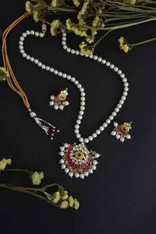 Swabhimann Jewellery-Pearl Long Necklace And Earring Set-INDIASPOPUP.COM