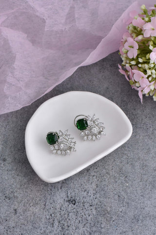 Swabhimann Jewellery-Green Silver Tone Zirconia Earrings-INDIASPOPUP.COM