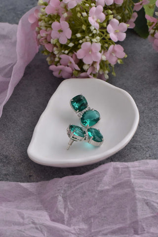 Swabhimann Jewellery-Emerald Silver Tone Zirconia Stud Earrings-INDIASPOPUP.COM