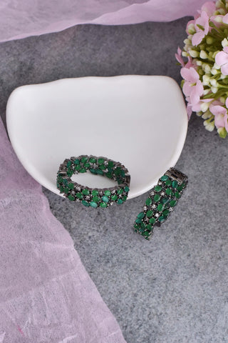 Swabhimann Jewellery-Green Grey Tone Zirconia Hoop Earrings-INDIASPOPUP.COM