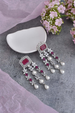 Swabhimann Jewellery-Red Silver Tone Dangler Earrings-INDIASPOPUP.COM