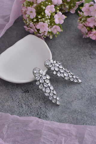 Swabhimann Jewellery-White Silver Zirconia Dangler Earrings-INDIASPOPUP.COM