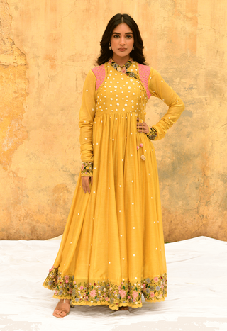 Niti Bothra-Yellow Orchid Poshak Angrakha Set-INDIASPOPUP.COM