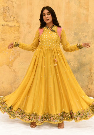 Niti Bothra-Yellow Orchid Poshak Angrakha Set-INDIASPOPUP.COM