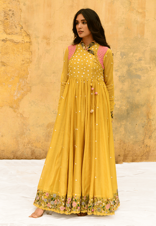 Niti Bothra-Yellow Orchid Poshak Angrakha Set-INDIASPOPUP.COM