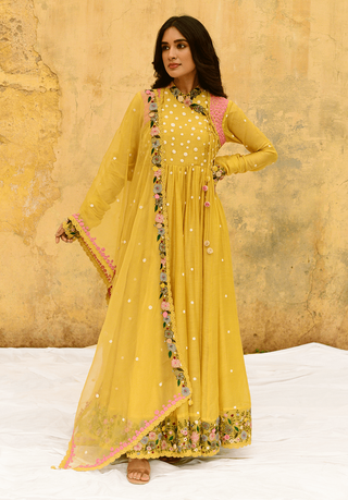 Niti Bothra-Yellow Orchid Poshak Angrakha Set-INDIASPOPUP.COM