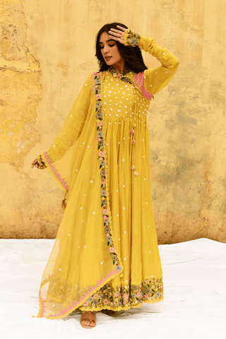 Niti Bothra-Yellow Orchid Poshak Angrakha Set-INDIASPOPUP.COM