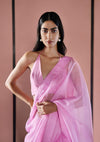 Ekaya-Blush Pink Organza Sari And Unstitched Blouse-INDIASPOPUP.COM