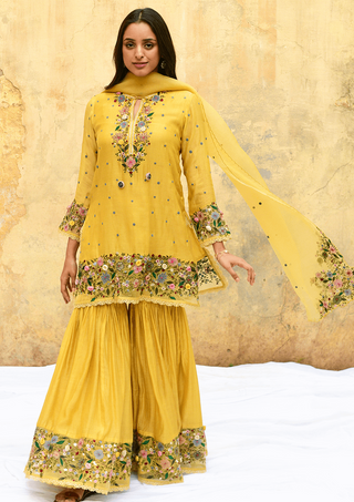 Niti Bothra-Yellow Orchid Sharara Set-INDIASPOPUP.COM