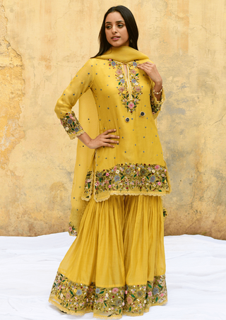 Niti Bothra-Yellow Orchid Sharara Set-INDIASPOPUP.COM