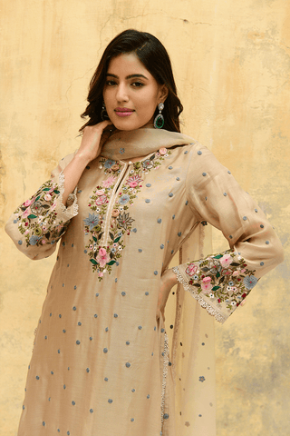 Niti Bothra-Ivory Orchid Long Kurta Set-INDIASPOPUP.COM