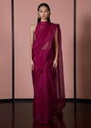 Ekaya-Sangria Red Organza Sari And Unstitched Blouse-INDIASPOPUP.COM