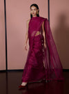 Ekaya-Sangria Red Organza Sari And Unstitched Blouse-INDIASPOPUP.COM