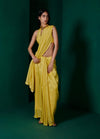 Ekaya-Lemon Yellow Silk Sari And Unstitched Blouse-INDIASPOPUP.COM