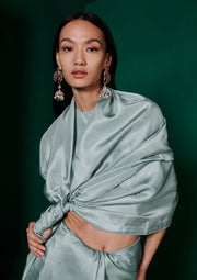 Ekaya-Ice Blue Silk Sari And Unstitched Blouse-INDIASPOPUP.COM