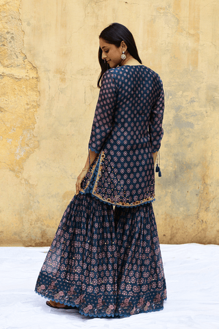 Niti Bothra-Blue Dotted Cascade Sharara Set-INDIASPOPUP.COM